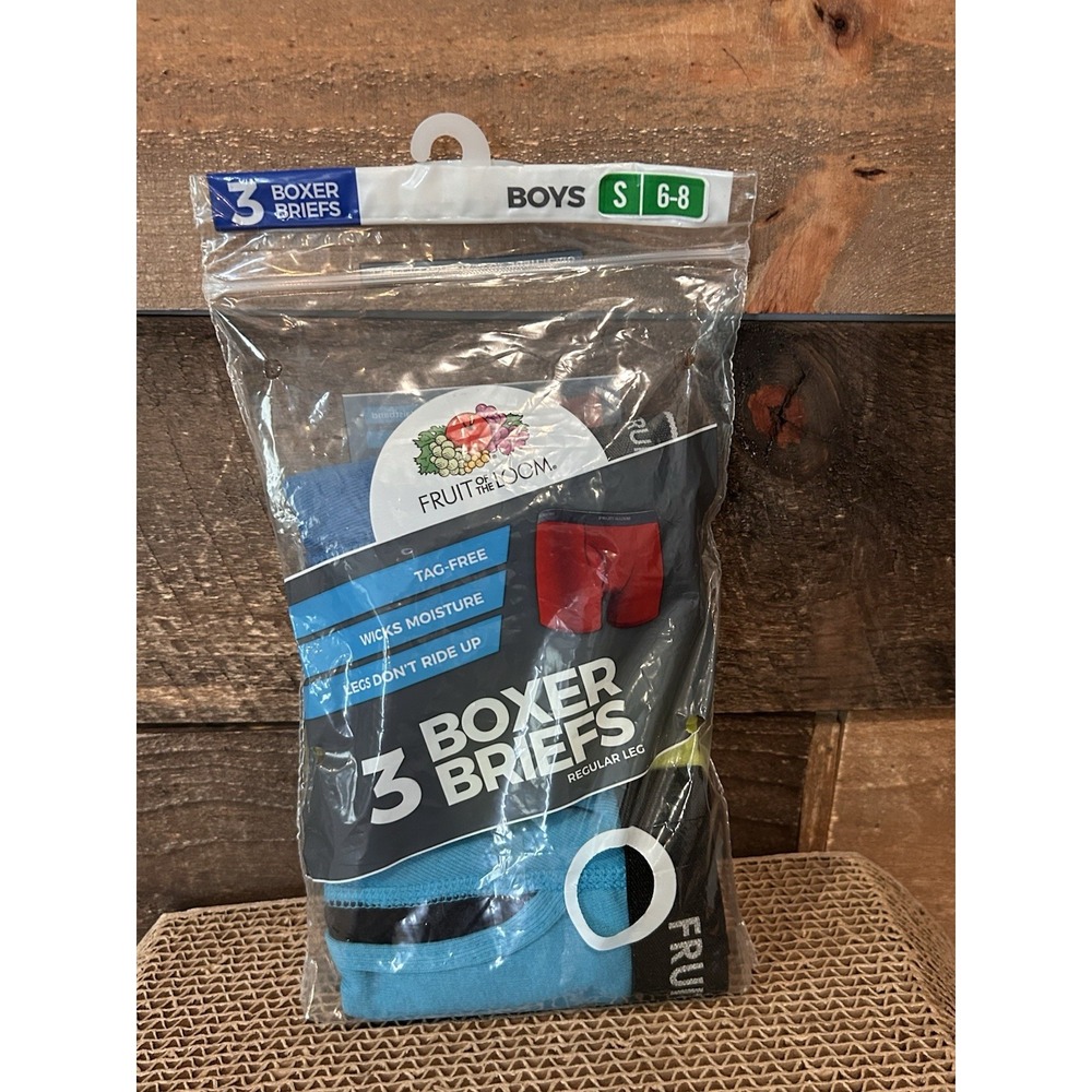 Fruit Of The Loom Boys Boxer Briefs Multicolor 3 Pack Tag Free‎ Cotton S 6-8